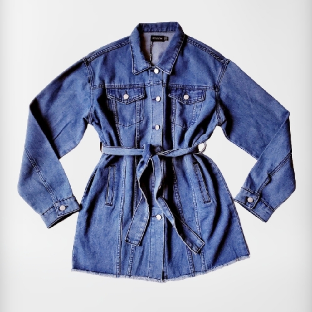 DENIM TIED WAIST MID WASH DRESS